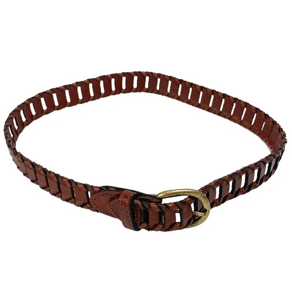 Woven Cowhide Leather Belt With Brass Buckle - Brown, Made in Argentina, Sz Sm - Picture 3 of 6